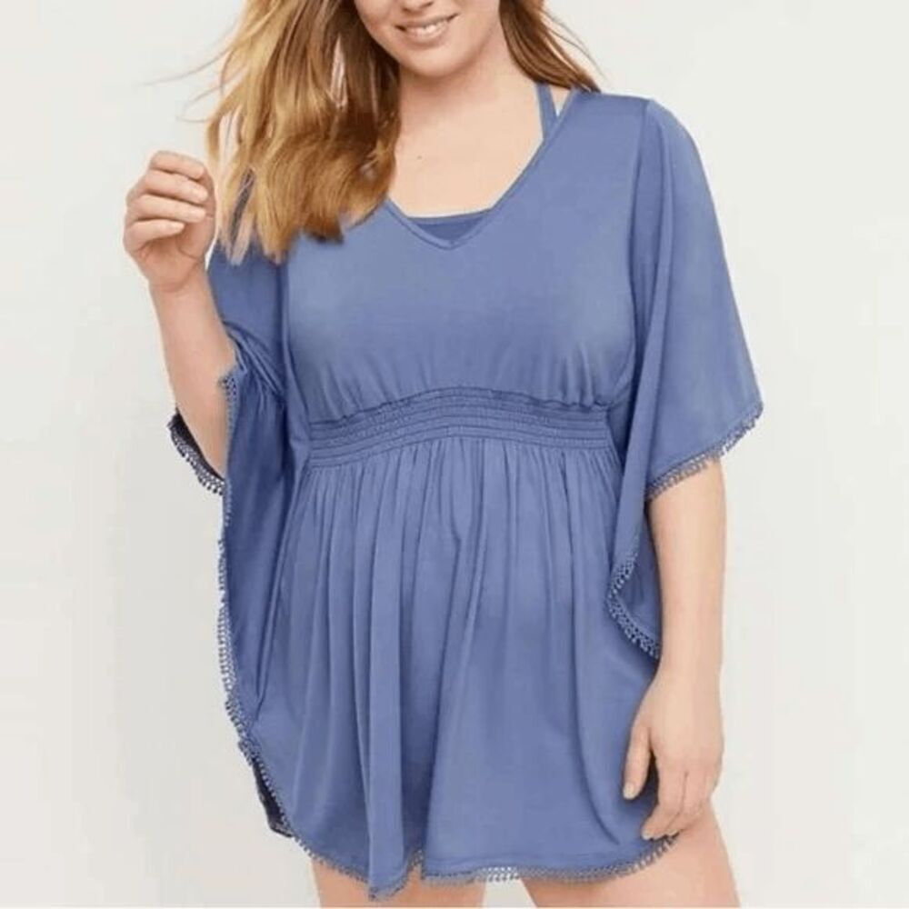 Swim by Cacique size 26/28 (4X) blue swim cover up dress Boho trim, Lane Bryant